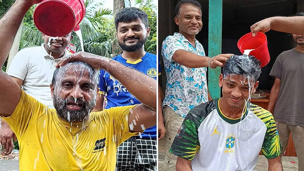 দুধে গোসল করে সমর্থন বদলালেন দুই ফুটবলপ্রেমী