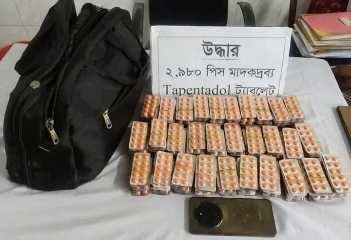 ২,৯৮০ পিস ট্যাপেন্টাডল ট্যাবলেটসহ মাদক কারবারি গ্রেপ্তার