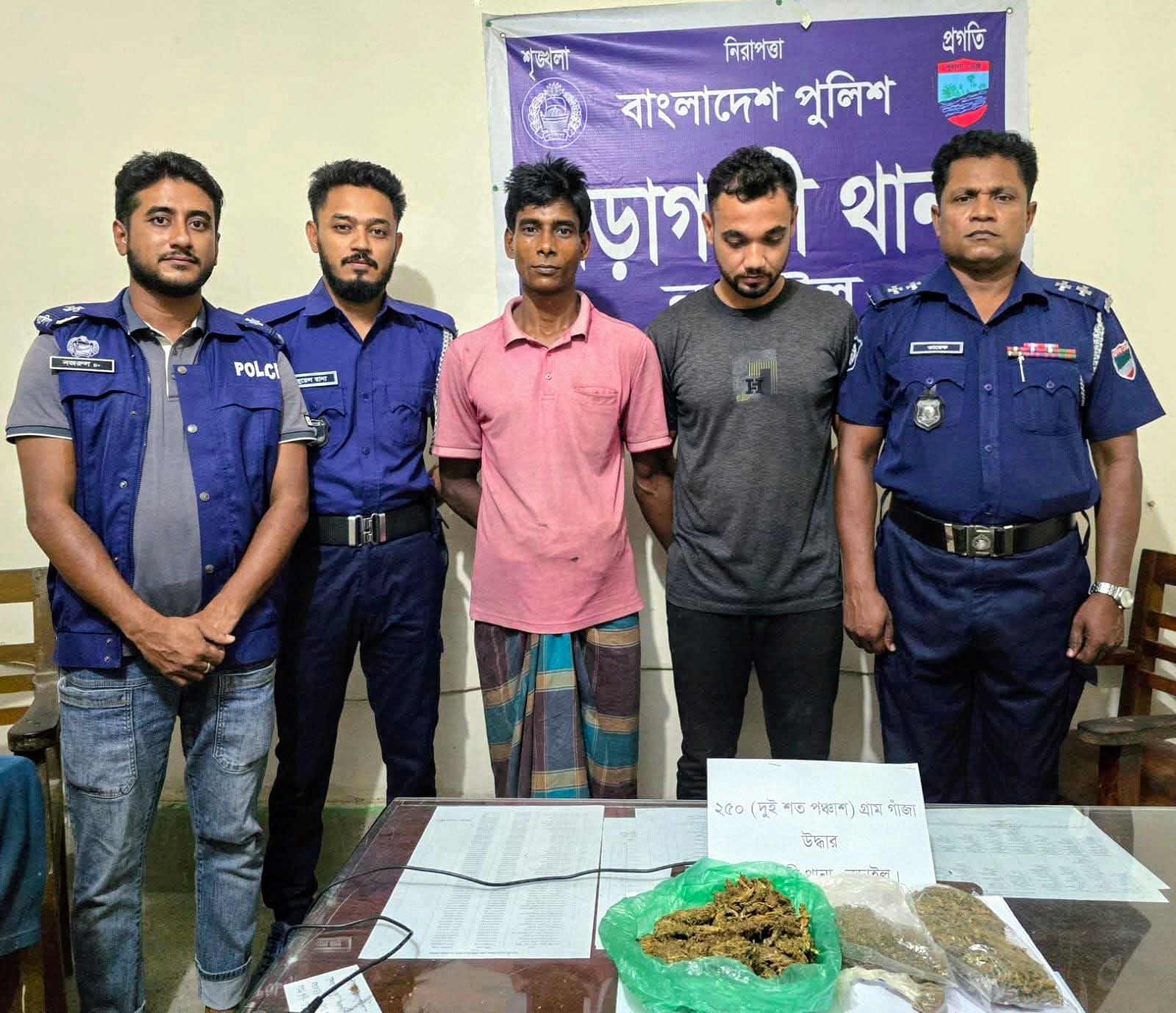 নড়াগাতীতে ২৫০ গ্রাম গাঁজাসহ দুই ব্যক্তি গ্রেপ্তার